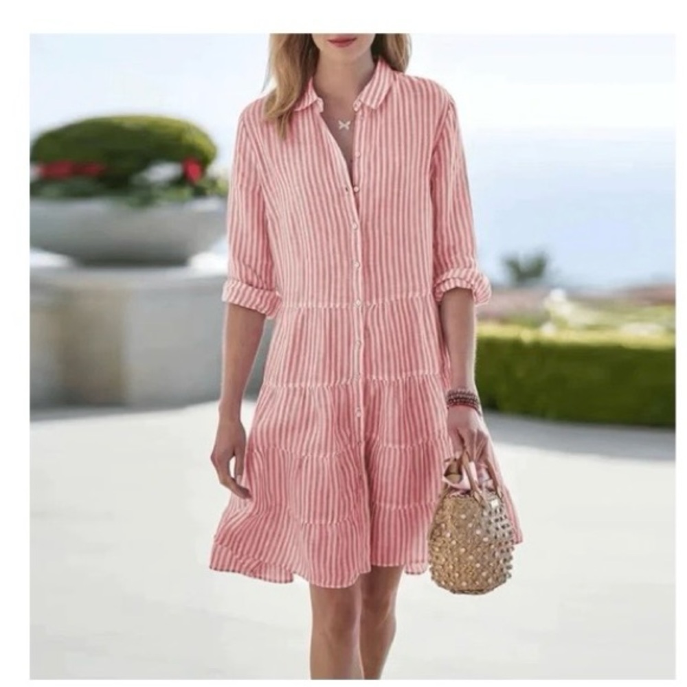 Pink Harper Lane Striped Button-Down Dress NWT